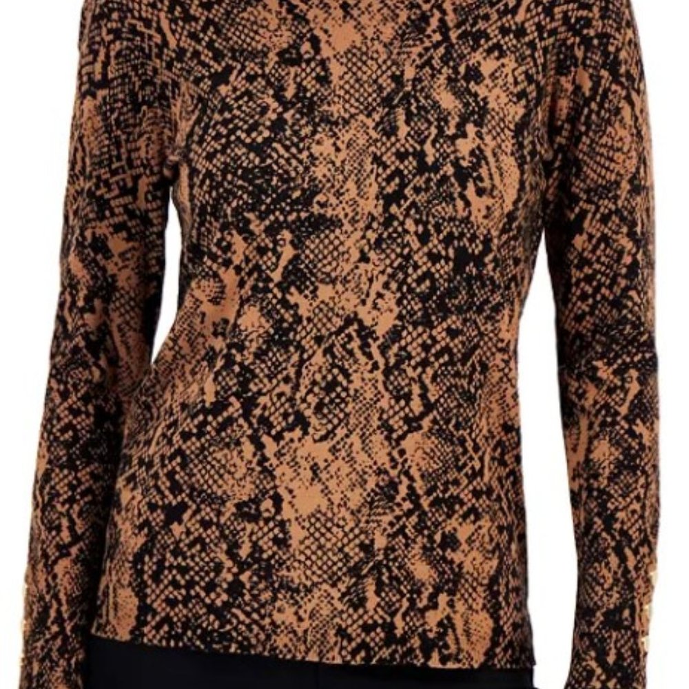 Animal Print Sweater Brown Black JM Collection Size M